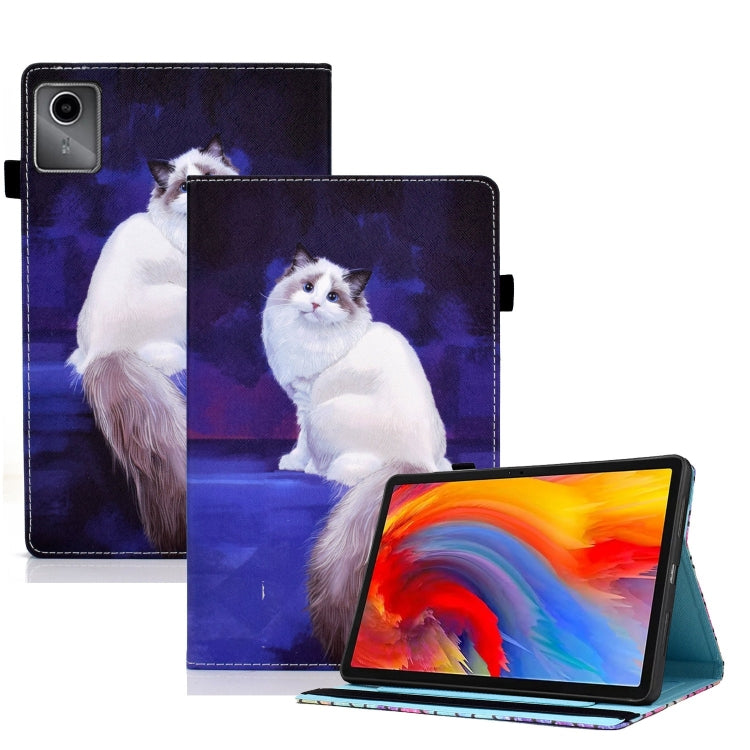 For Lenovo Tab M11 / Xiaoxin Pad 11 2024 Colored Drawing Stitching Elastic Band Smart Leather Tablet Case(White Cat) - Lenovo by buy2fix | Online Shopping UK | buy2fix