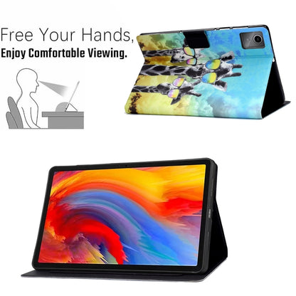 For Lenovo Tab M11 / Xiaoxin Pad 11 2024 Electric Pressed Colored Drawing Smart Leather Tablet Case(Glasses Giraffe) - Lenovo by buy2fix | Online Shopping UK | buy2fix