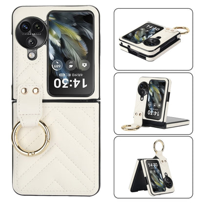 For OPPO Find N3 Flip V-shaped PU Hybrid TPU Ring Holder Phone Case(White) - Find N3 Flip Cases by buy2fix | Online Shopping UK | buy2fix