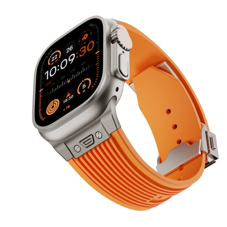 For Apple Watch Ultra 2 49mm Vertical Texture Titanium Buckle Elastic Silicone Watch Band(Orange) - Watch Bands by buy2fix | Online Shopping UK | buy2fix