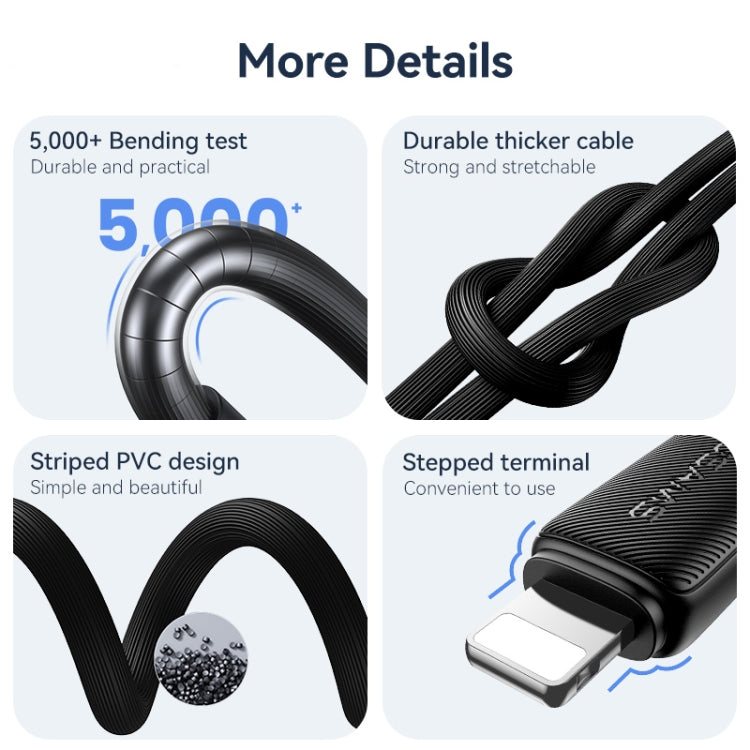 USAMS US-SJ699 USB to 8 Pin 2.4A Striped Fast Charge Data Cable, Length:3m(Blue) - Normal Style Cable by USAMS | Online Shopping UK | buy2fix