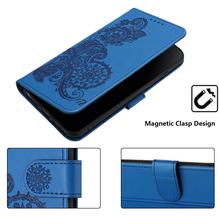 For Sharp Aquos sense8/SHG11/SH-54D Datura Flower Embossed Flip Leather Phone Case(Blue) - More Brand by buy2fix | Online Shopping UK | buy2fix