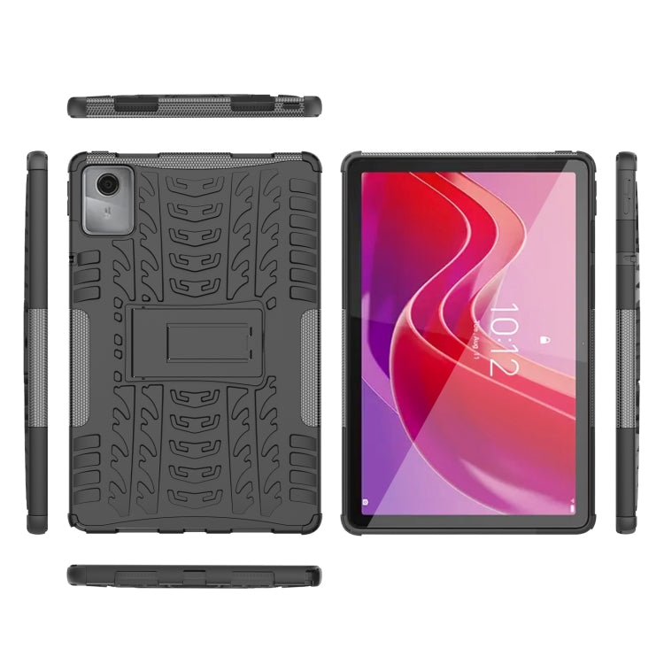 For Lenovo Tab M11/ Xiaoxin Pad 11 2024 Tire Texture TPU Hybrid PC Tablet Case with Holder(Black) - Lenovo by buy2fix | Online Shopping UK | buy2fix