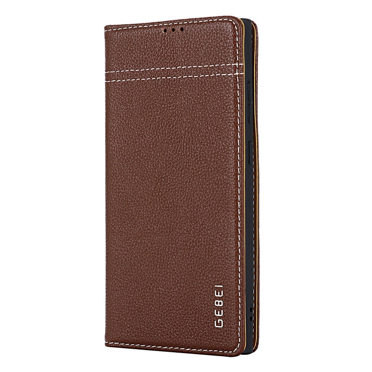 For Samsung Galaxy S24 Ultra 5G GEBEI Top-grain Horizontal Flip Leather Phone Case(Brown) - Galaxy S24 Ultra 5G Cases by GEBEI | Online Shopping UK | buy2fix