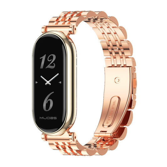 For Xiaomi Mi Band 8 / 9 / 9 NFC Mijobs GT4 Seven Beads Metal Watch Band(Rose Gold) - Watch Bands by MIJOBS | Online Shopping UK | buy2fix