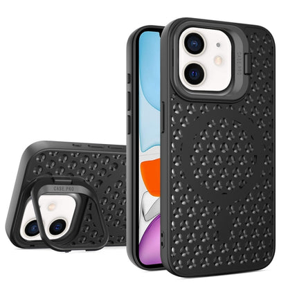 For iPhone 11 Hollow Cooling Lens Holder MagSafe Magnetic TPU Phone Case(Black) - iPhone 11 Cases by buy2fix | Online Shopping UK | buy2fix