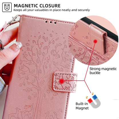 For OnePlus 11 Tree & Deer Embossed Leather Phone Case(Rose Gold) - OnePlus Cases by buy2fix | Online Shopping UK | buy2fix