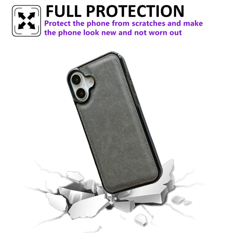 For iPhone 16 Plus Cowhide Texture Back Cover Phone Case(Grey) - iPhone 16 Plus Cases by buy2fix | Online Shopping UK | buy2fix