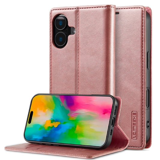 For iPhone 16 Plus LC.IMEEKE Strong Magnetism Microfiber Leather Phone Case(Rose Gold) - iPhone 16 Plus Cases by LC.IMEEKE | Online Shopping UK | buy2fix