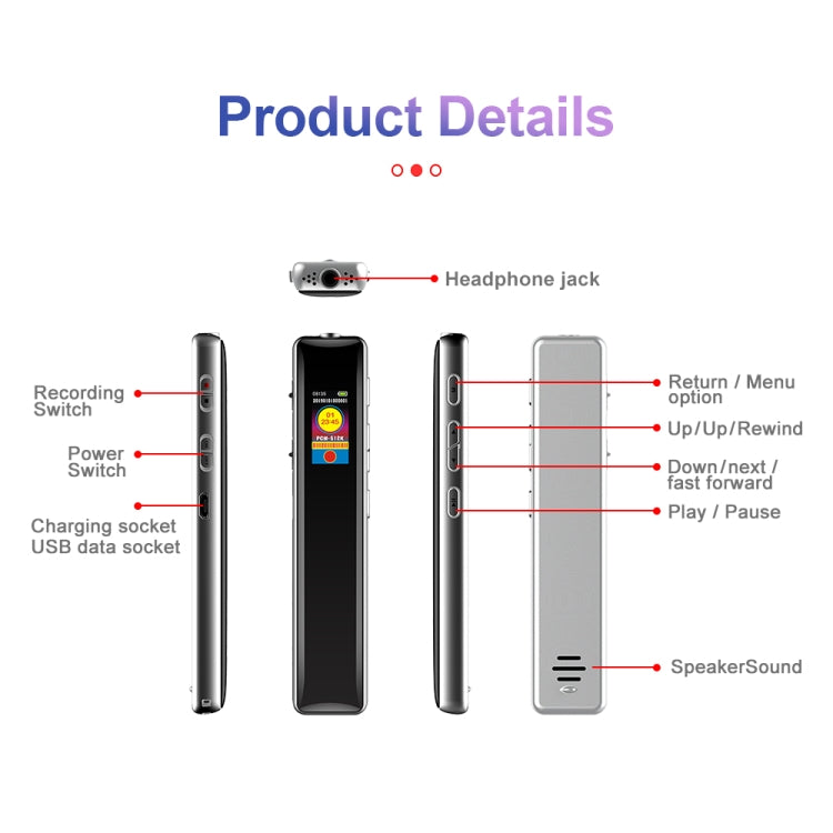 JNN Q33 HD Color Screen Stick Shape Portable Voice Recording Pen, Memory:4GB(Black) - Recording Pen by JNN | Online Shopping UK | buy2fix