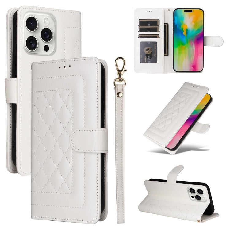 For iPhone 16 Pro Max Diamond Lattice Leather Flip Phone Case(White) - iPhone 16 Pro Max Cases by buy2fix | Online Shopping UK | buy2fix