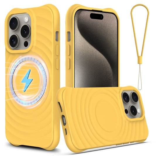 For iPhone 14 Pro Wave Texture MagSafe Magnetic Liquid Silicone Phone Case(Yellow) - iPhone 14 Pro Cases by buy2fix | Online Shopping UK | buy2fix