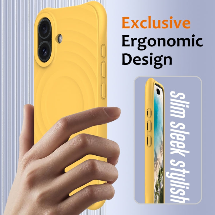 For iPhone 16 Plus Wave Texture MagSafe Magnetic Liquid Silicone Phone Case(Yellow) - iPhone 16 Plus Cases by buy2fix | Online Shopping UK | buy2fix