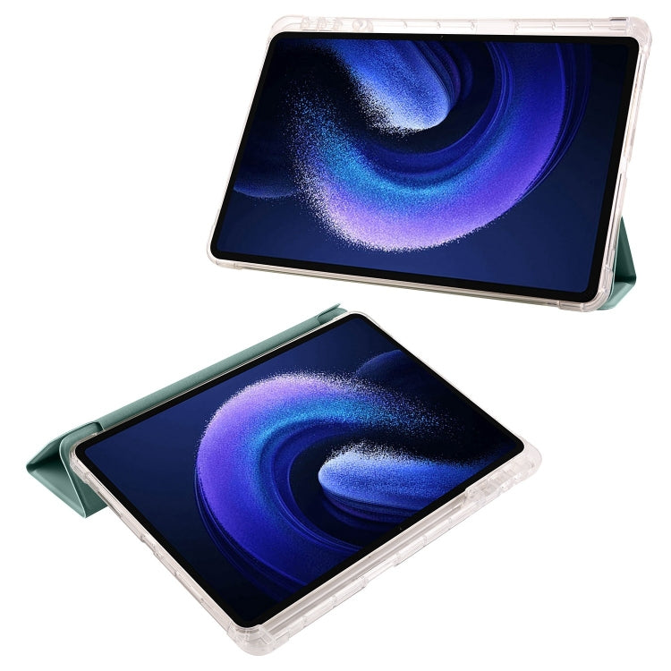 For iPad Pro 11 2024 3-fold Clear TPU Smart Leather Tablet Case with Pen Slot(Dark Green) - iPad Pro 11 2024 Cases by buy2fix | Online Shopping UK | buy2fix