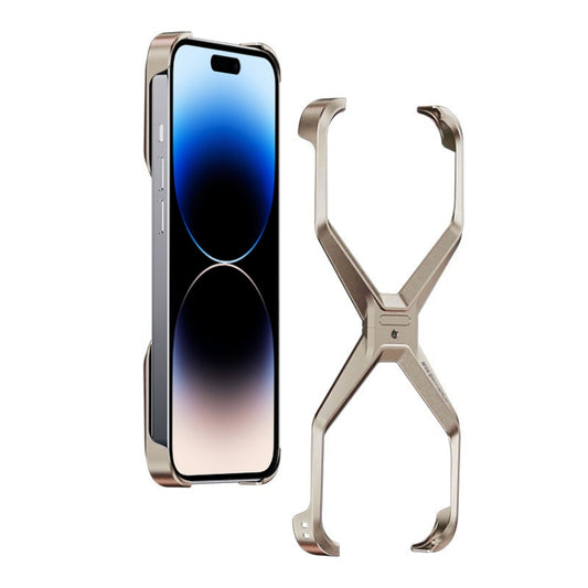 For iPhone 13 Pro / 14 Pro Frameless X-shaped Metal Phone Case(Titanium Gold) - iPhone 14 Pro Cases by buy2fix | Online Shopping UK | buy2fix