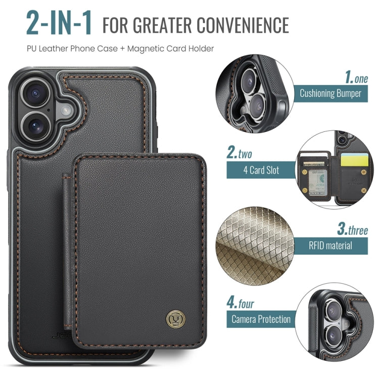 For iPhone 16 Plus JEEHOOD J05 Business Magnetic Style RFID Leather Phone Case(Black) - iPhone 16 Plus Cases by JEEHOOD | Online Shopping UK | buy2fix