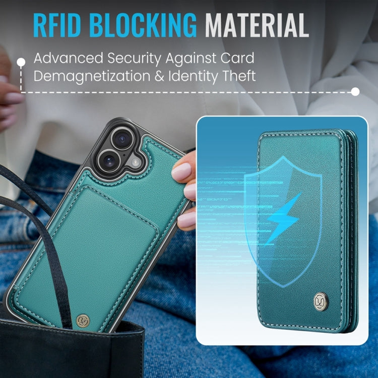 For iPhone 16 Plus JEEHOOD J05 Business Magnetic Style RFID Leather Phone Case(Blue Green) - iPhone 16 Plus Cases by JEEHOOD | Online Shopping UK | buy2fix