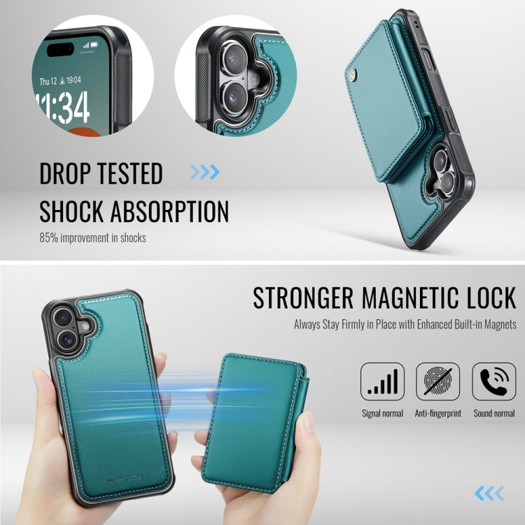 For iPhone 16 JEEHOOD J05 Business Magnetic Style RFID Leather Phone Case(Blue Green) - iPhone 16 Cases by JEEHOOD | Online Shopping UK | buy2fix