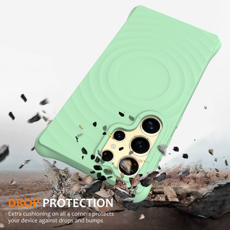 For Samsung Galaxy S25 Ultra 5G Wave Texture MagSafe Magnetic Liquid Silicone Phone Case(Green) - Galaxy S25 Ultra 5G Cases by buy2fix | Online Shopping UK | buy2fix