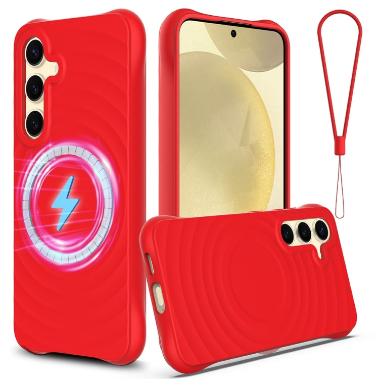 For Samsung Galaxy S25+ 5G Wave Texture MagSafe Magnetic Liquid Silicone Phone Case(Red) - Galaxy S25+ 5G Cases by buy2fix | Online Shopping UK | buy2fix