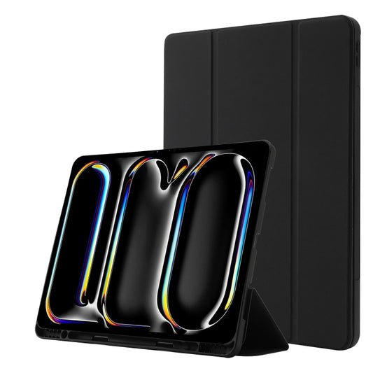 For iPad Pro 11 2024 Skin Feel Tri-fold Leather Tablet Case with Pen Slot(Black) - iPad Pro 11 2024 Cases by buy2fix | Online Shopping UK | buy2fix