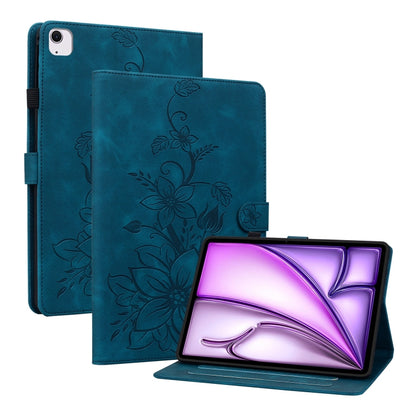 For iPad Air 11 2024 Lily Embossed Leather Smart Tablet Case(Dark Blue) - iPad Air 11 2024 Cases by buy2fix | Online Shopping UK | buy2fix