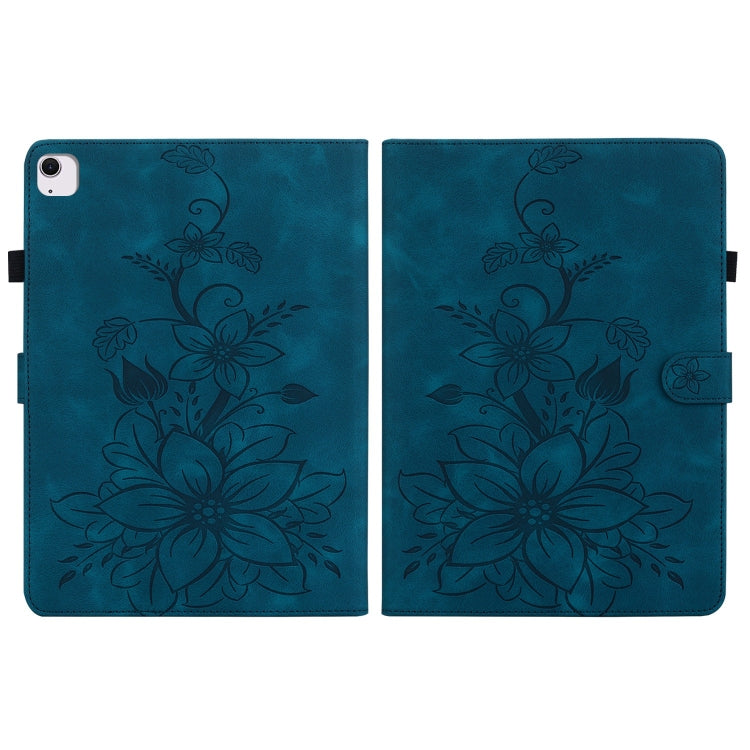 For iPad Air 11 2024 Lily Embossed Leather Smart Tablet Case(Dark Blue) - iPad Air 11 2024 Cases by buy2fix | Online Shopping UK | buy2fix