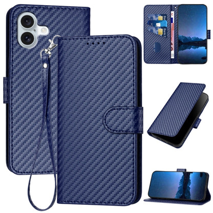 For iPhone 16 Plus YX0070 Carbon Fiber Buckle Leather Phone Case with Lanyard(Royal Blue) - iPhone 16 Plus Cases by buy2fix | Online Shopping UK | buy2fix