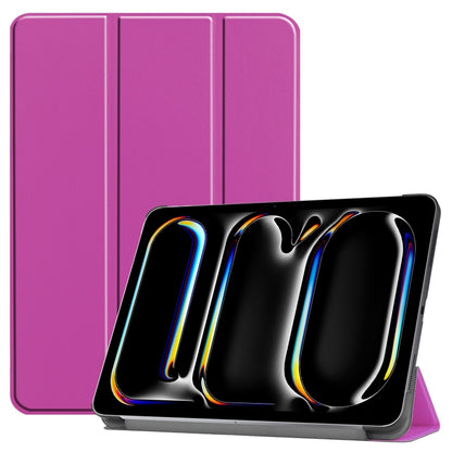 For iPad Pro 11 2024 Custer Pure Color 3-Fold Holder Smart Leather Tablet Case(Purple) - iPad Pro 11 2024 Cases by buy2fix | Online Shopping UK | buy2fix