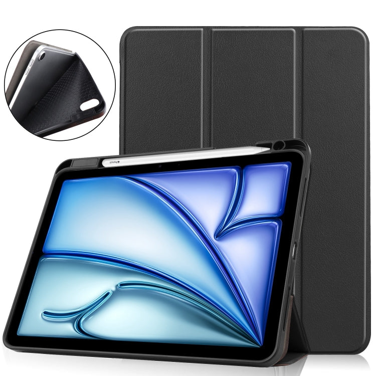 For iPad Air 11 2024 Custer TPU Pure Color 3-Fold Holder Smart Leather Tablet Case(Black) - iPad Air 11 2024 Cases by buy2fix | Online Shopping UK | buy2fix