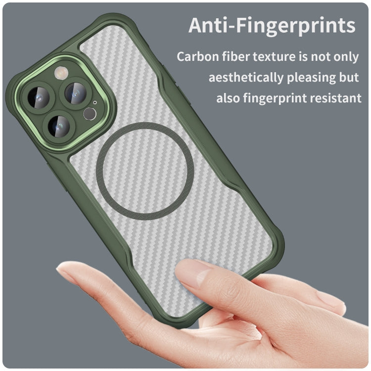 For iPhone 15 Plus / 14 Plus Carbon Fiber Texture MagSafe Translucent Phone Case(Green) - iPhone 15 Plus Cases by buy2fix | Online Shopping UK | buy2fix