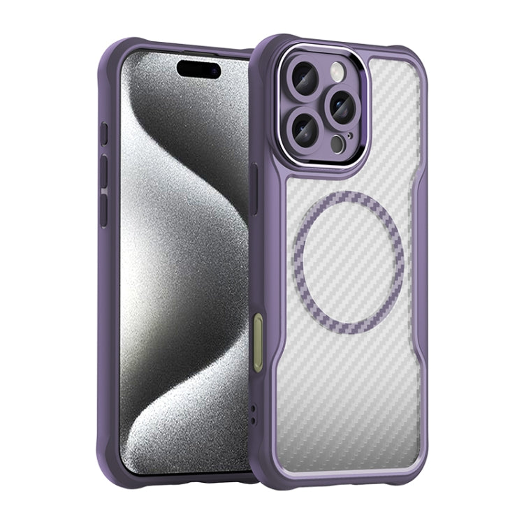 For iPhone 16 Pro Max Carbon Fiber Texture MagSafe Translucent Phone Case(Purple) - iPhone 16 Pro Max Cases by buy2fix | Online Shopping UK | buy2fix