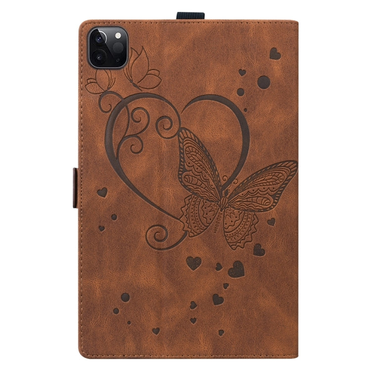 For iPad Pro 11 2024 Love Butterfly Embossed Leather Tablet Case(Brown) - iPad Pro 11 2024 Cases by buy2fix | Online Shopping UK | buy2fix