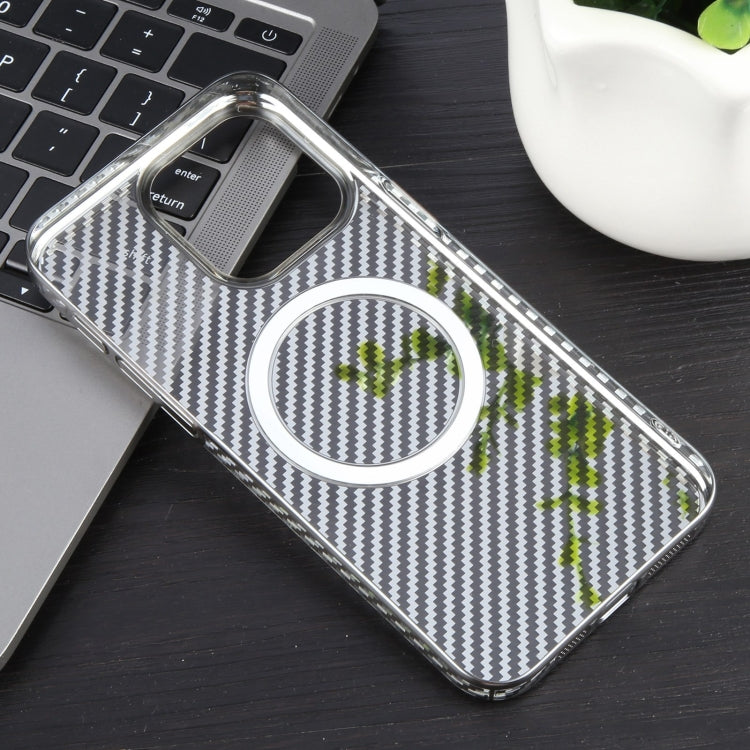 For iPhone 12 6D Plated Carbon Fiber Clear Magsafe PC Phone Case(Titanium Grey) - iPhone 12 / 12 Pro Cases by buy2fix | Online Shopping UK | buy2fix