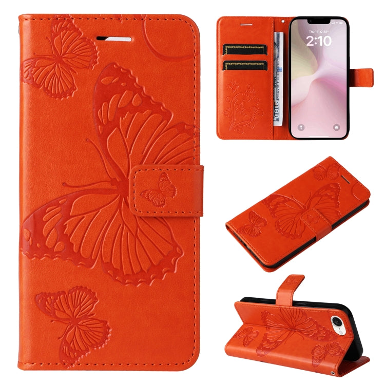 For iPhone SE 2024 3D Butterfly Embossed Pattern Flip Leather Phone Case(Orange) - More iPhone Cases by buy2fix | Online Shopping UK | buy2fix