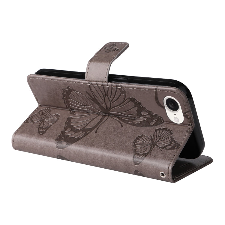 For iPhone SE 2024 3D Butterfly Embossed Pattern Flip Leather Phone Case(Grey) - More iPhone Cases by buy2fix | Online Shopping UK | buy2fix