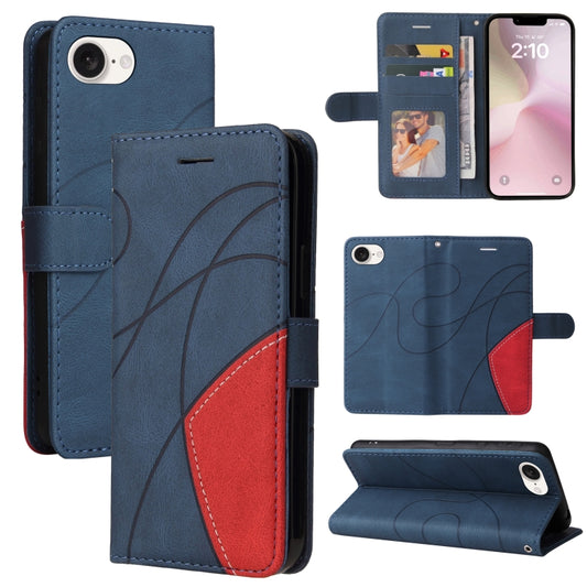 For iPhone SE 2024 Dual-color Splicing Flip Leather Phone Case(Blue) - More iPhone Cases by buy2fix | Online Shopping UK | buy2fix