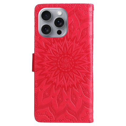 For iPhone 16 Pro Max Embossed Sunflower Pattern Flip Leather Phone Case(Red) - iPhone 16 Pro Max Cases by buy2fix | Online Shopping UK | buy2fix