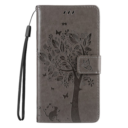 For iPhone 16 Pro Tree & Cat Embossed Pattern Flip Leather Phone Case(Grey) - iPhone 16 Pro Cases by buy2fix | Online Shopping UK | buy2fix