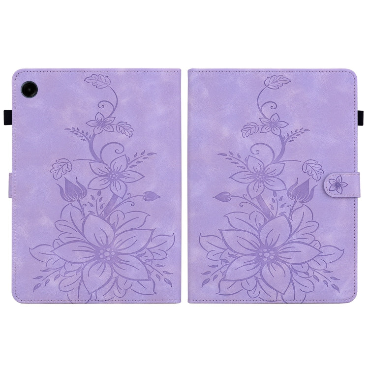 For Samsung Galaxy Tab A9 Lily Embossed Leather Tablet Case(Purple) - Galaxy Tab A9 by buy2fix | Online Shopping UK | buy2fix