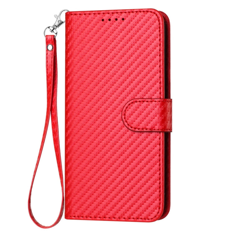 For OPPO Reno11 Global YX0070 Carbon Fiber Buckle Leather Phone Case with Lanyard(Red) - Reno11 Cases by buy2fix | Online Shopping UK | buy2fix