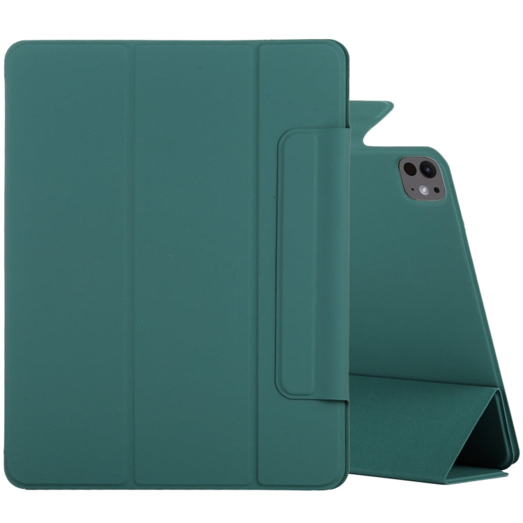 For iPad Pro 13 2024 Double-sided Clip Fixed Buckle Magnetic PU Leather Smart Tablet Case(Dark Green) - iPad Pro 13 2024 Cases by buy2fix | Online Shopping UK | buy2fix