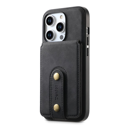 For iPhone 14/13 Denior D14 NK Retro Pattern MagSafe Magnetic Card Holder Leather Phone Case(Black) - iPhone 14 Cases by Denior | Online Shopping UK | buy2fix