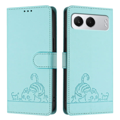 For OnePlus Nord 4 5G Cat Rat Embossed Pattern RFID Leather Phone Case with Lanyard(Mint Green) - OnePlus Cases by buy2fix | Online Shopping UK | buy2fix