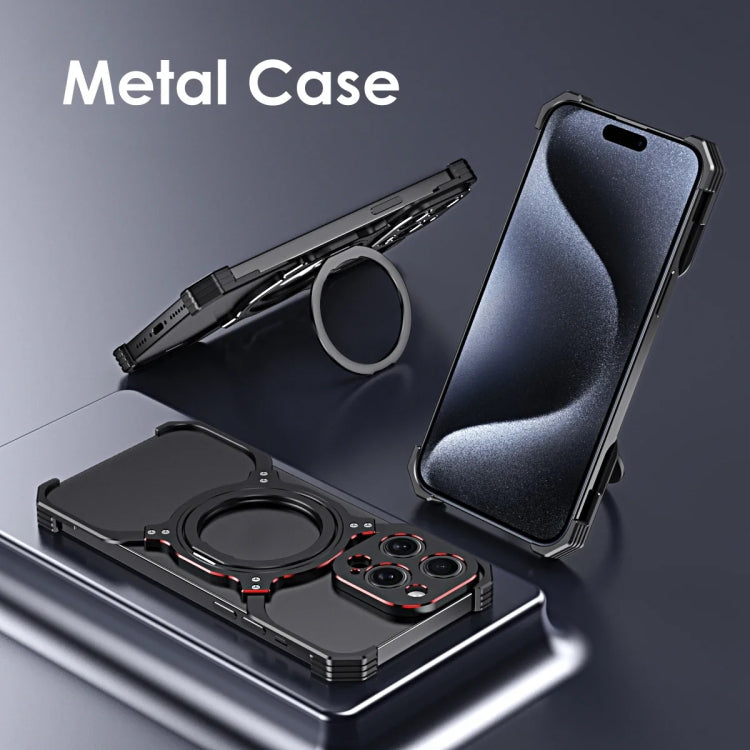 For iPhone 13 Pro Mechanical Arm Borderless MagSafe Holder Metal Phone Case(Black Silver) - iPhone 13 Pro Cases by buy2fix | Online Shopping UK | buy2fix