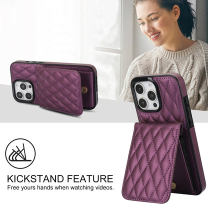 For iPhone 16 Pro Max YM015 Crossbody Rhombic Card Bag RFID Phone Case(Dark Purple) - iPhone 16 Pro Max Cases by buy2fix | Online Shopping UK | buy2fix