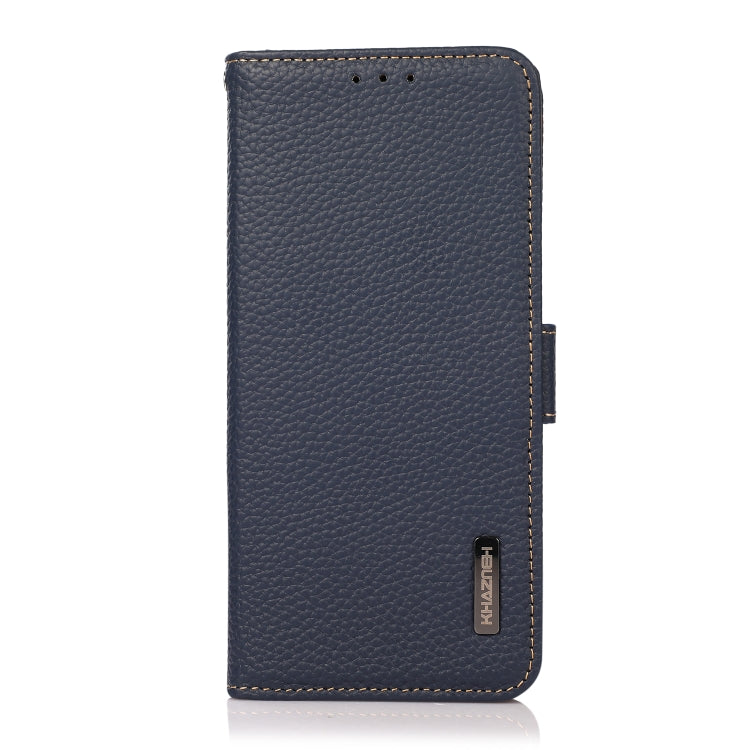 For iPhone 16 Pro KHAZNEH Side-Magnetic Litchi Genuine Leather RFID Case(Blue) - iPhone 16 Pro Cases by buy2fix | Online Shopping UK | buy2fix