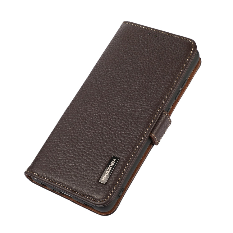 For iPhone 16 Pro KHAZNEH Side-Magnetic Litchi Genuine Leather RFID Case(Brown) - iPhone 16 Pro Cases by buy2fix | Online Shopping UK | buy2fix