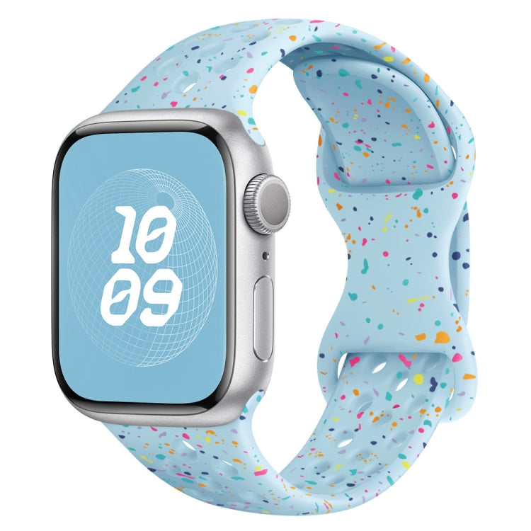 For Apple Watch Series 7 41mm Hole Style Butterfly Buckle Camouflage Silicone Watch Band(Light Blue) - Watch Bands by buy2fix | Online Shopping UK | buy2fix