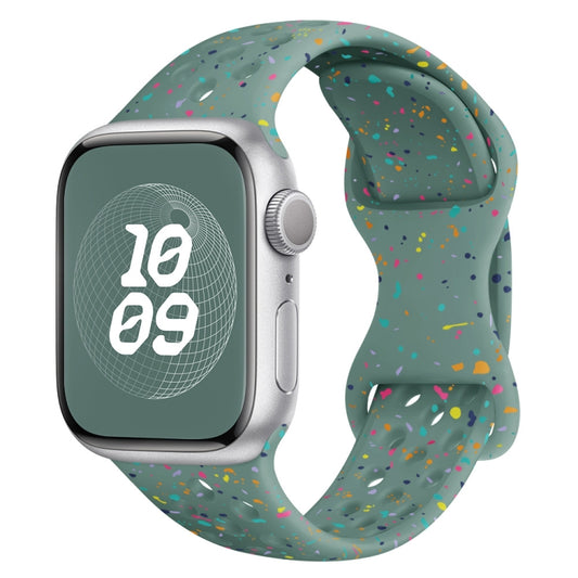 For Apple Watch SE 44mm Hole Style Butterfly Buckle Camouflage Silicone Watch Band(Pine Green) - Watch Bands by buy2fix | Online Shopping UK | buy2fix